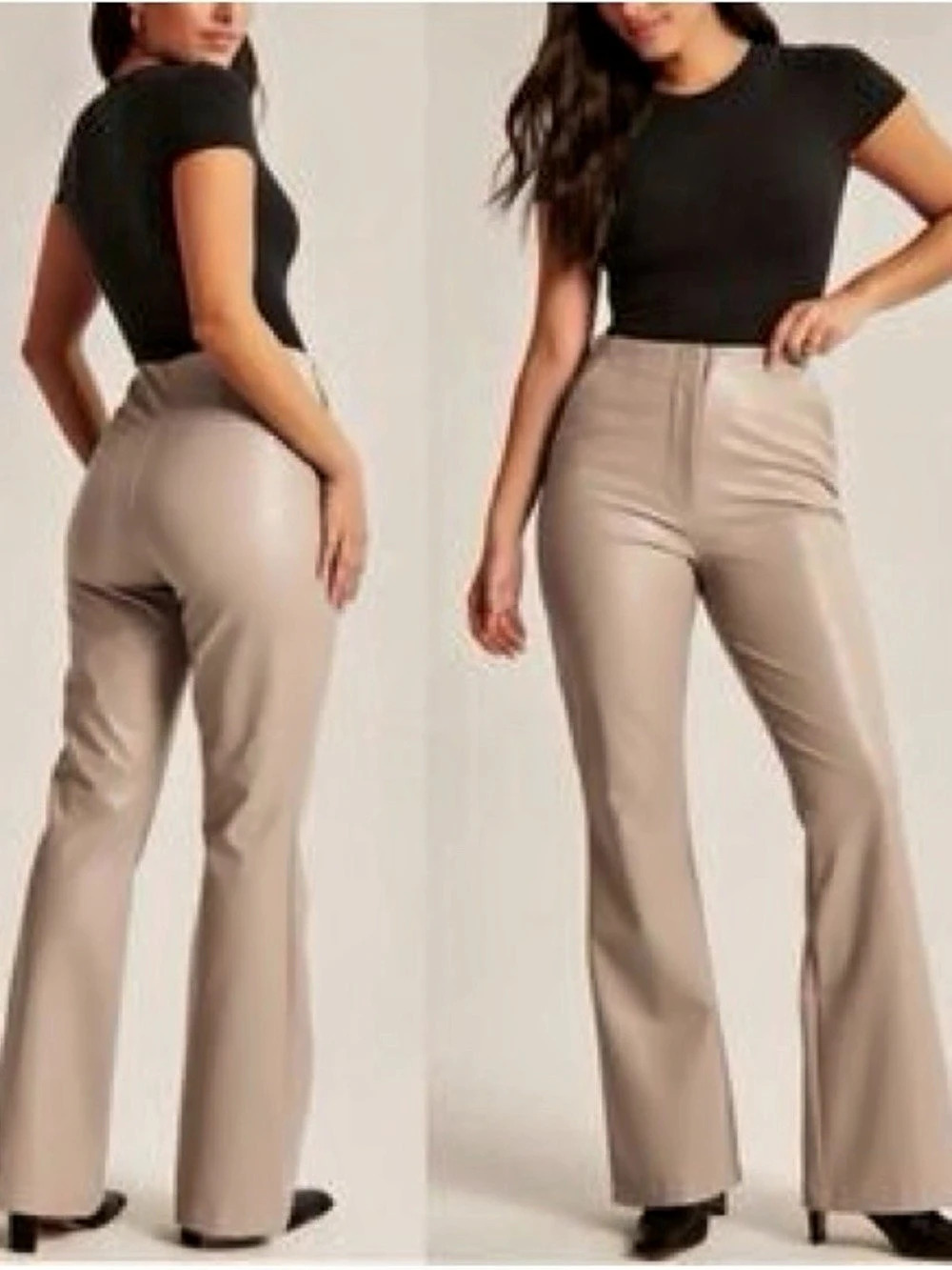 Abercrombie & Fitch Vegan Faux Leather Slim Flare Pants Brown Medium